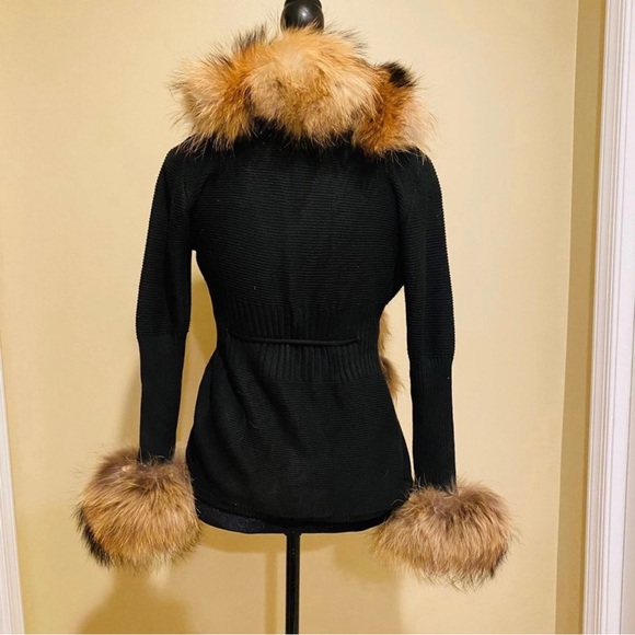 Real raccoon fur cardigan genuine fur collar trench coat parka jacket wool blaze - Picture 10 of 16